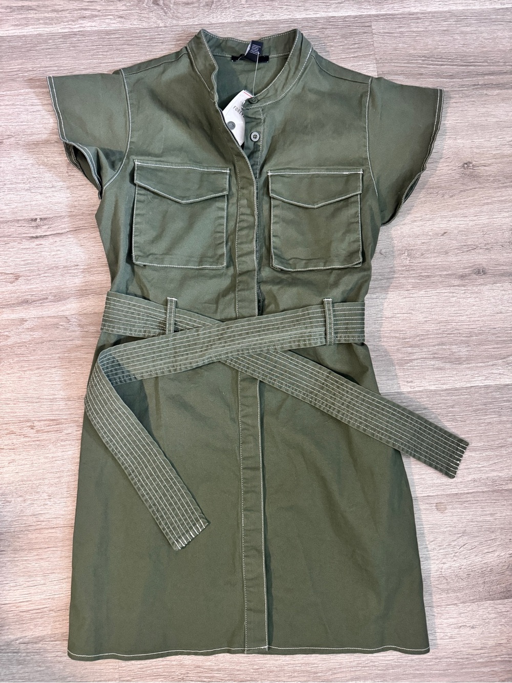 Forever 21 Olive Green Utility Shirt Dress